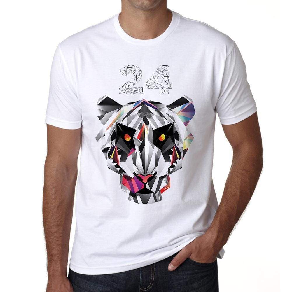 Geometric Tiger Number 24 White Mens Short Sleeve Round Neck T-Shirt 00282 - White / S - Casual