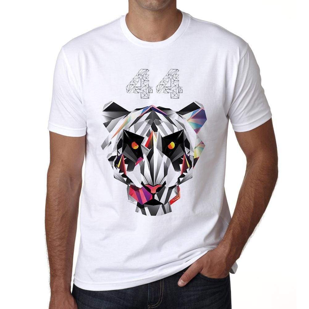 Geometric Tiger Number 44 White Mens Short Sleeve Round Neck T-Shirt 00282 - White / S - Casual