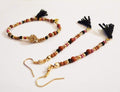 Gold beads black tassel bracelet earrings ONE IN THE CITY