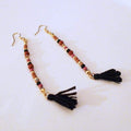 Gold beads black tassel earrings ONE IN THE CITY