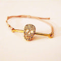 Goldenes Totenkopf-Strass-Armband in Beige