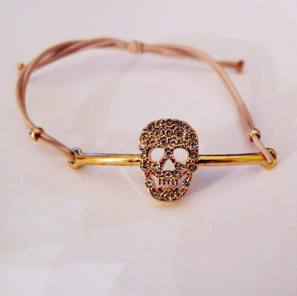 Gold Skull Strass Beige Bracelet