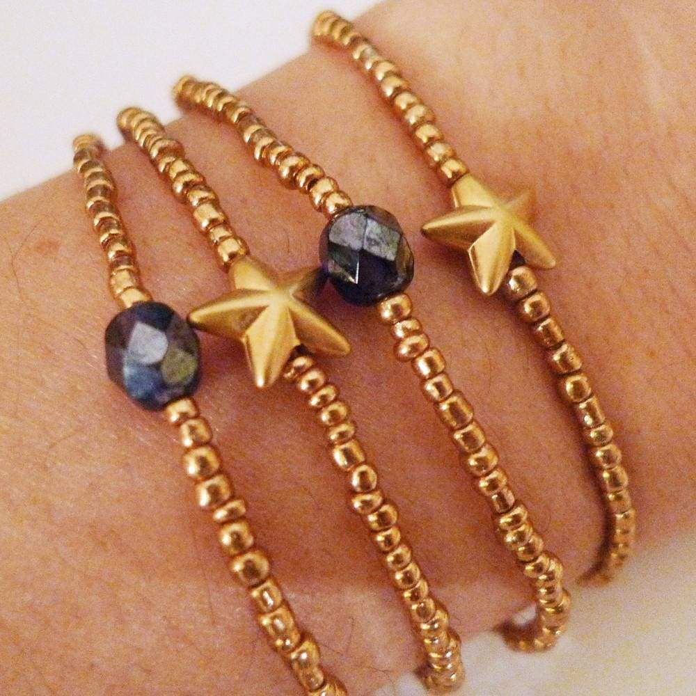 Gold Star Purple Bead Bracelets