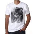 T-shirt gris chaton endormi, t-shirt homme, blanc, 100% coton 00186