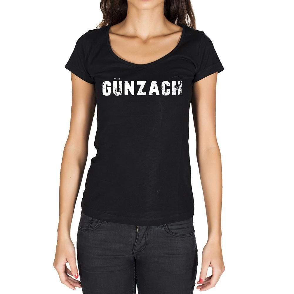 Günzach German Cities Black Womens Short Sleeve Round Neck T-Shirt 00002 - Casual