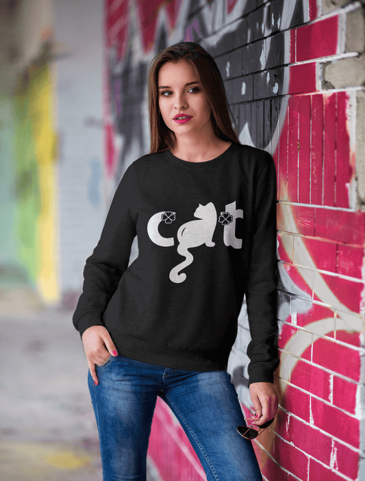 ULTRABASIC Damen-Sweatshirt Lucky Cat Shamrock – Lustiger Pullover für Katzen- und Kitty-Liebhaber