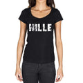 Hille, German Cities Schwarz, Damen Kurzarm-Rundhals-T-Shirt 00002