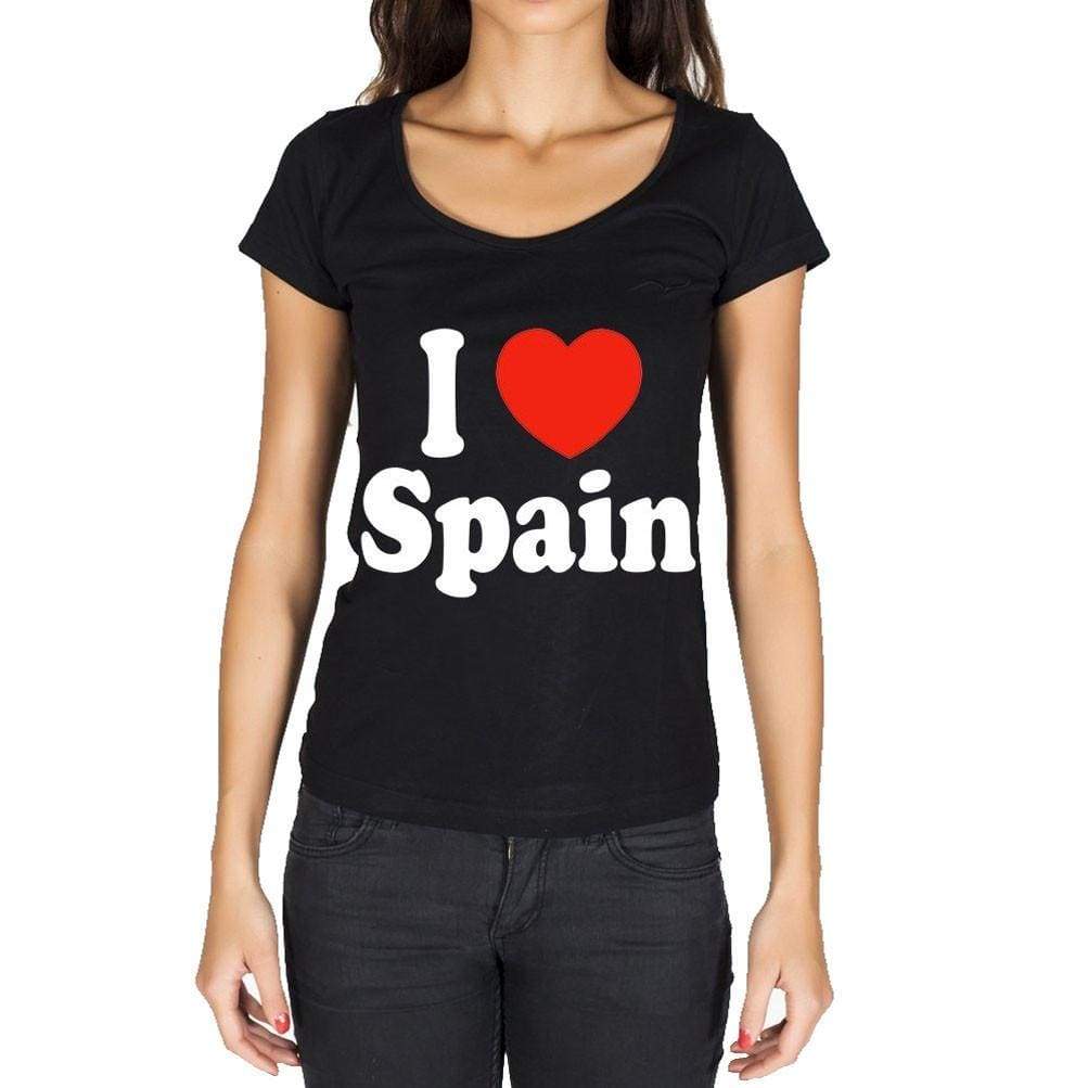 I Love Spain Black T-Shirt For Women Short Sleeve Cotton Tshirt Women T Shirt Gift - T-Shirt