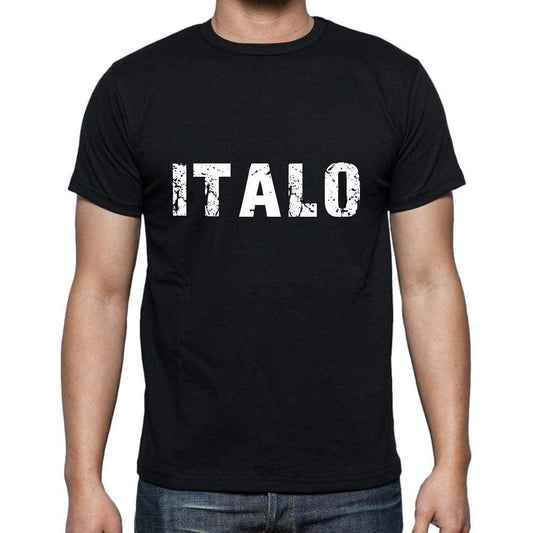 Italo Mens Short Sleeve Round Neck T-Shirt 5 Letters Black Word 00006 - Casual