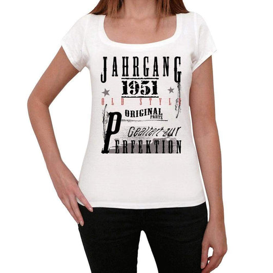 Jahrgang Birthday 1951 White Womens Short Sleeve Round Neck T-Shirt Gift T-Shirt 00351 - White / Xs - Casual