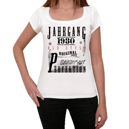 Jahrgang Birthday 1980 White Womens Short Sleeve Round Neck T-Shirt Gift T-Shirt 00351 - White / Xs - Casual