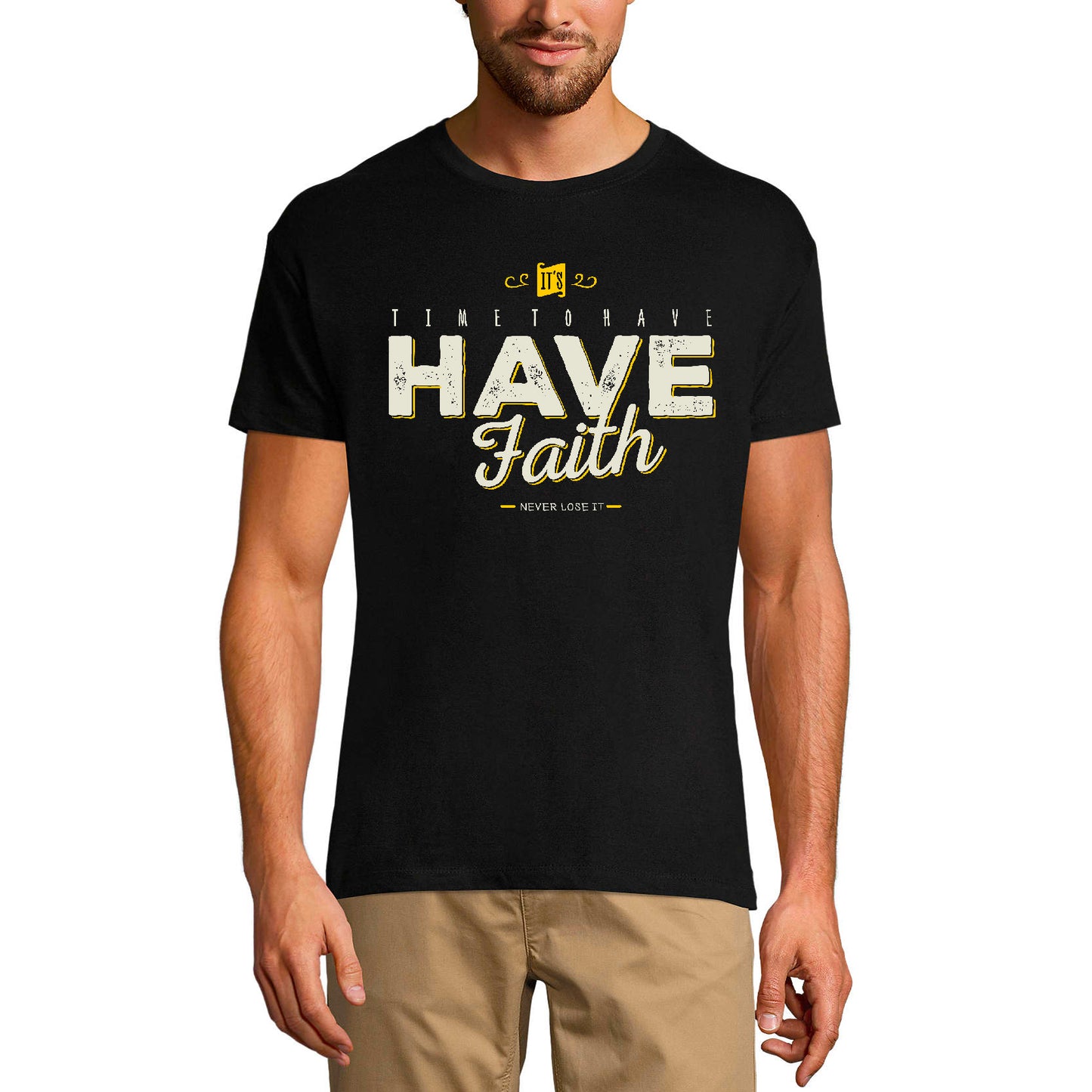 ULTRABASIC Men's Organic T-Shirt Time to Have Faith - Christ Bible Religious Shirt