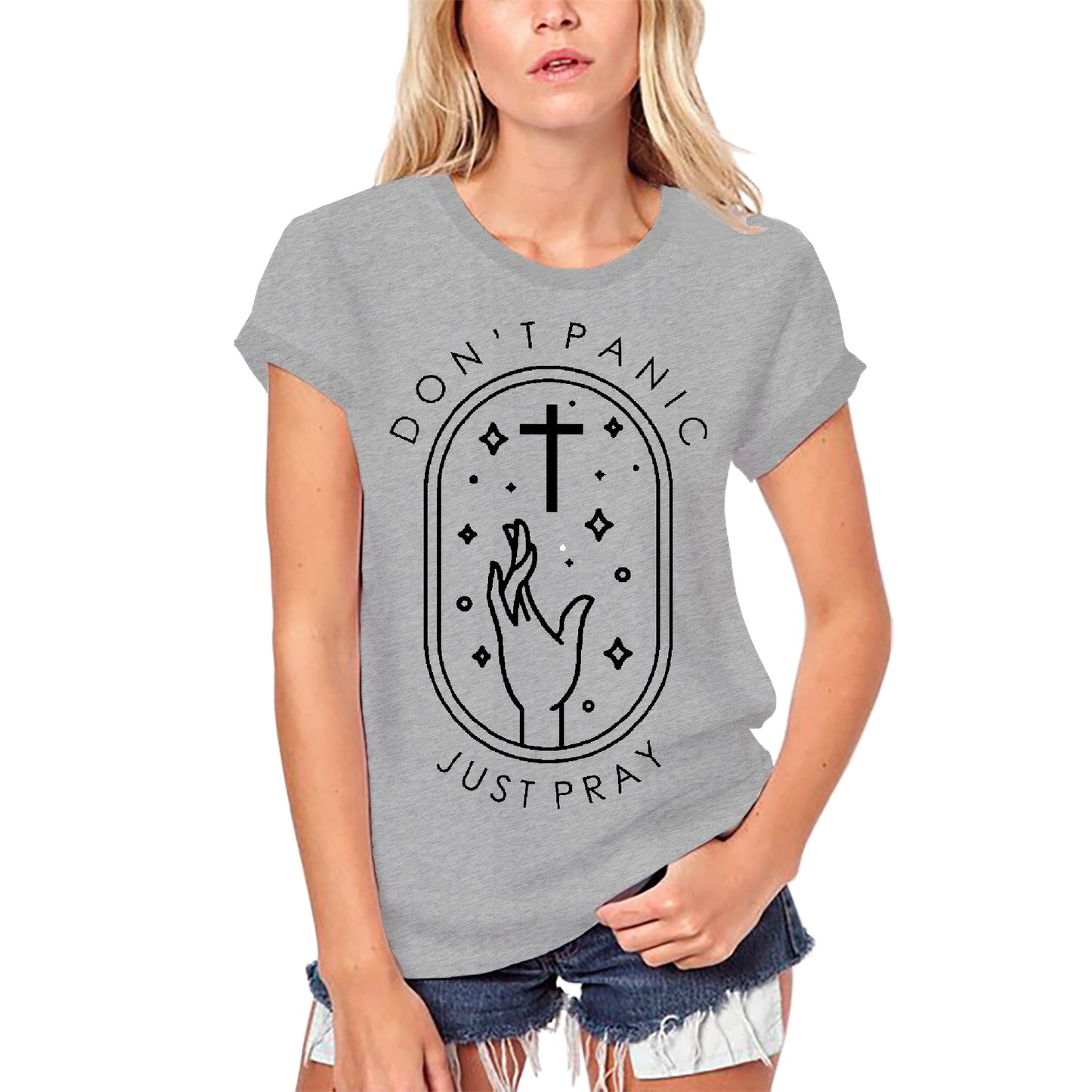 ULTRABASIC Bio-T-Shirt für Frauen „Don't Panic Just Pray“ – Religiöses T-Shirt