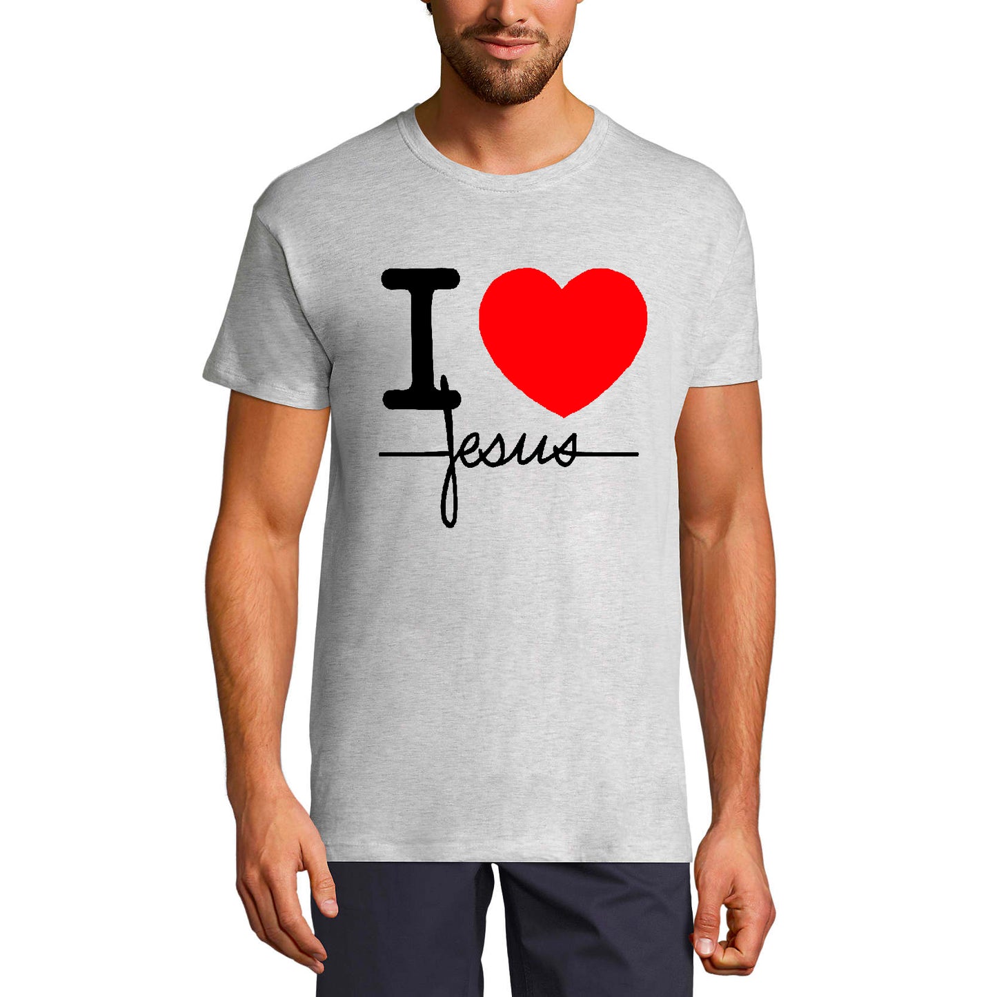 ULTRABASIC Men's T-Shirt I Love Jesus - Heart Religious Shirt