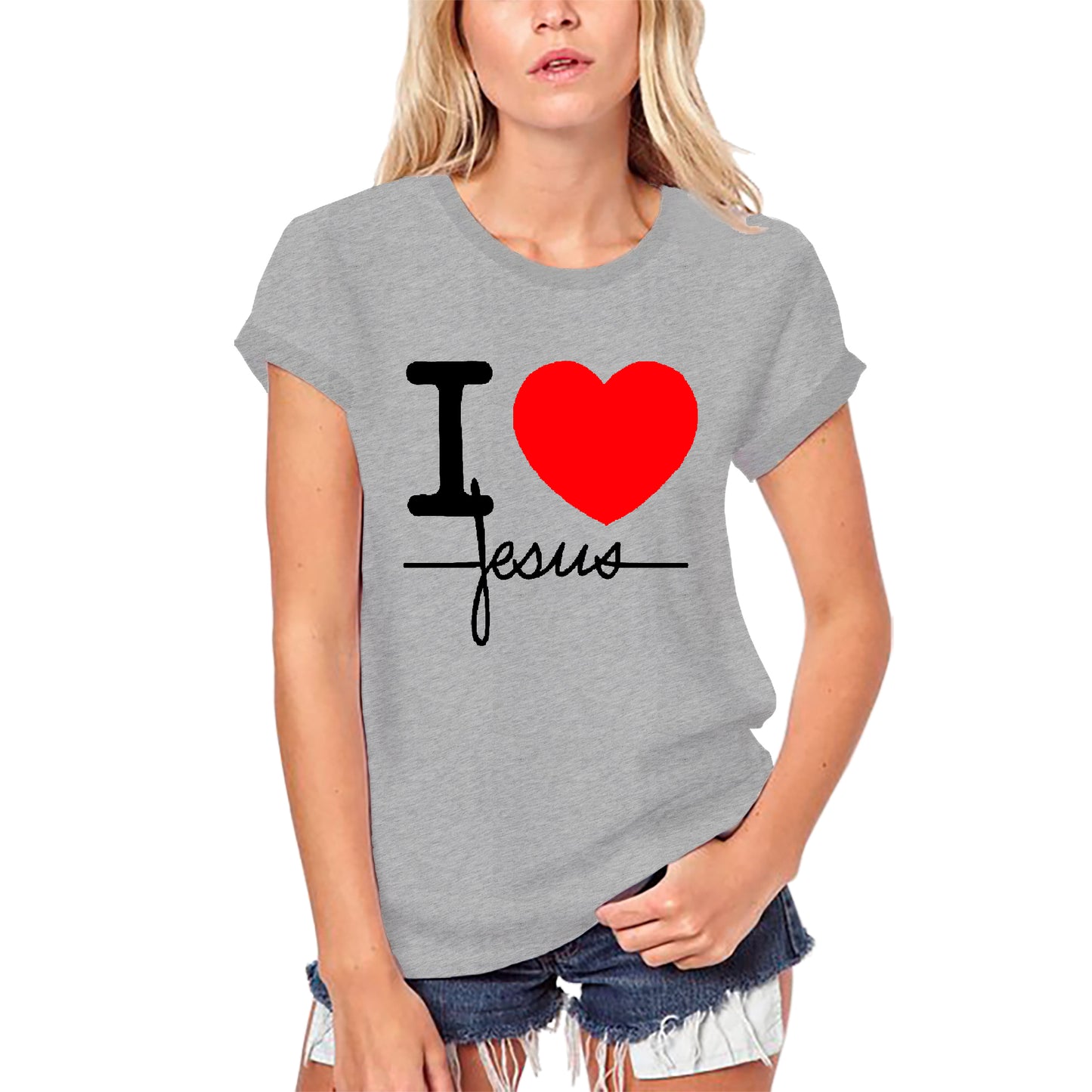 ULTRABASIC Women's Organic T-Shirt I Love Jesus - Heart Religious Shirt