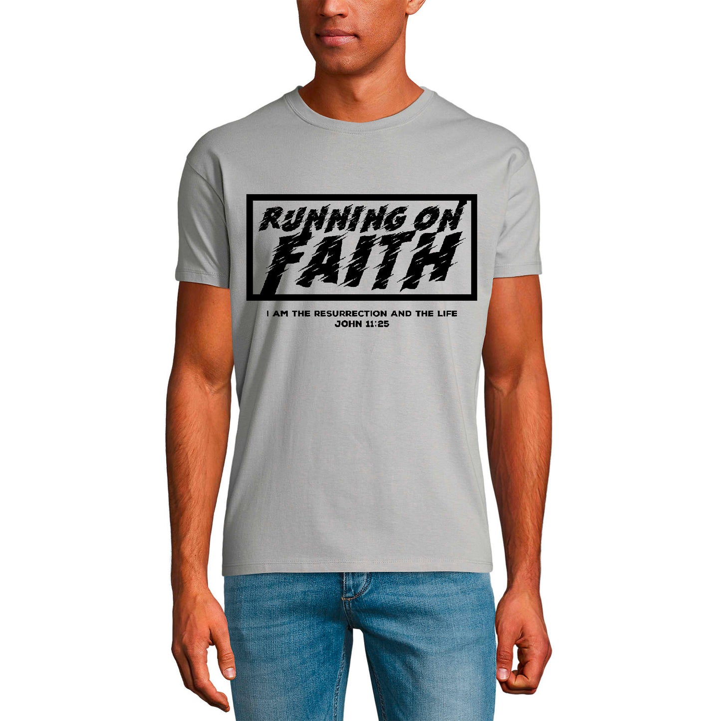 ULTRABASIC Men's Religious T-Shirt Running on Faith - Jesus Christ Shirt