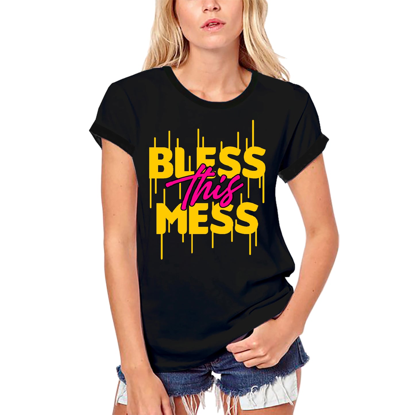 ULTRABASIC Damen-Bio-Religions-T-Shirt Bless This Mess – Gott Jesus Christus-Shirt