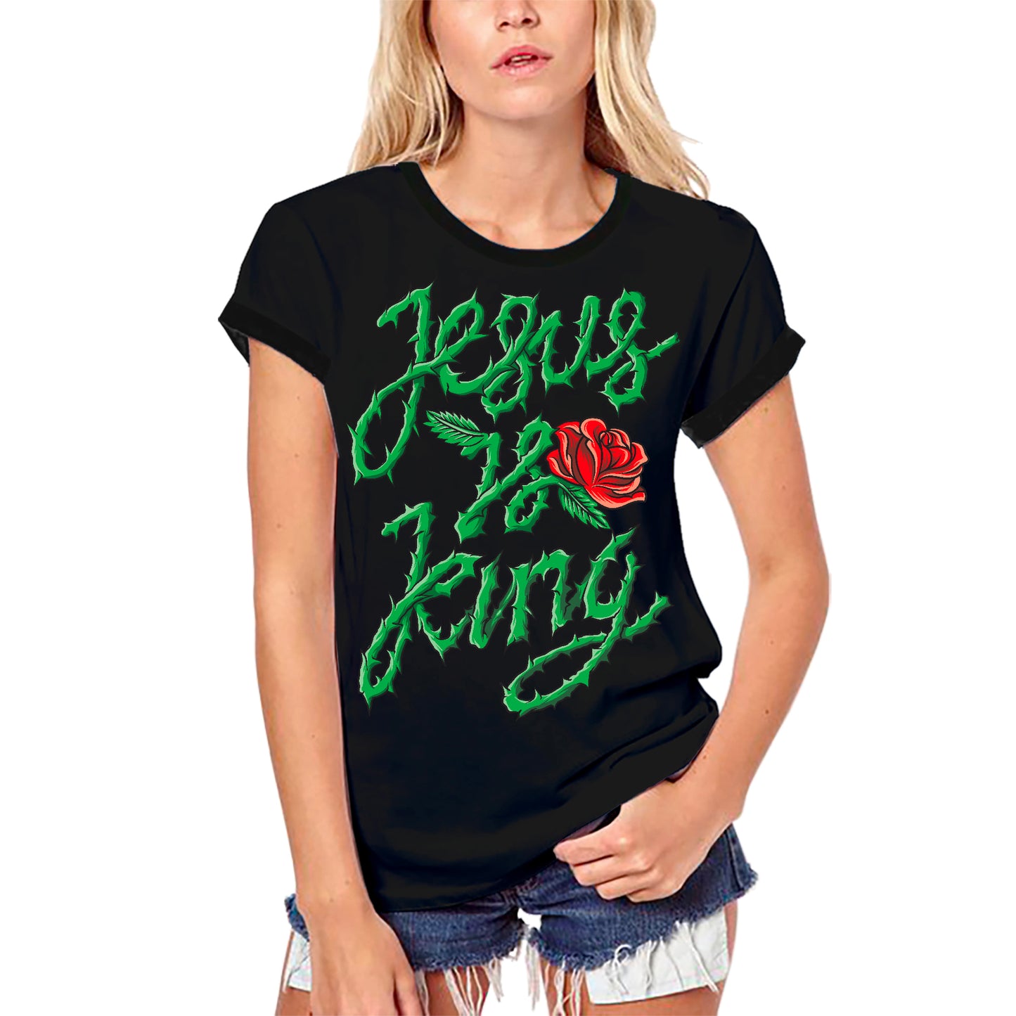 ULTRABASIC Damen-Bio-Religions-T-Shirt „Jesus ist König – Gott Jesus Christus“-Shirt
