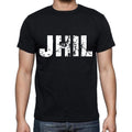 jhil Herren Kurzarm-T-Shirt mit Rundhalsausschnitt, 4 Buchstaben Schwarz