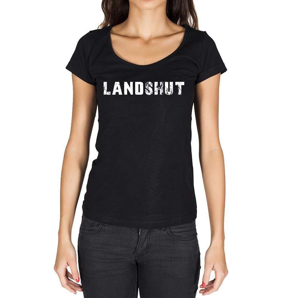 Landshut German Cities Black Womens Short Sleeve Round Neck T-Shirt 00002 - Casual
