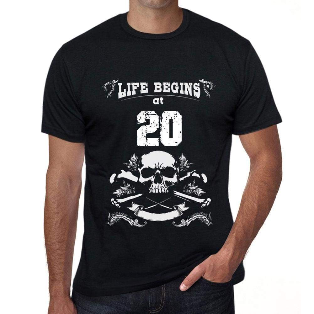 Life Begins At 20 Mens Black T-Shirt Birthday Gift 00449 - Black / Xs - Casual