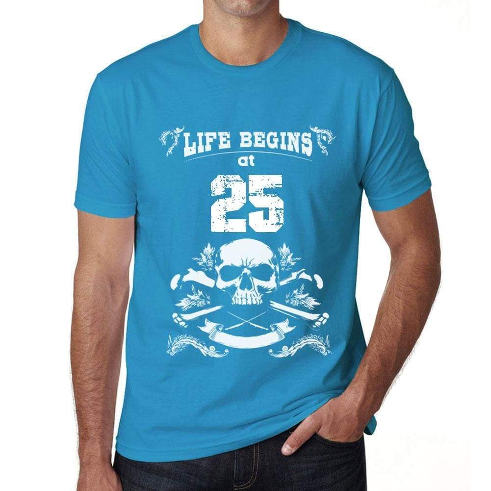 Life Begins At 25 Mens T-Shirt Blue Birthday Gift 00451 - Blue / Xs - Casual