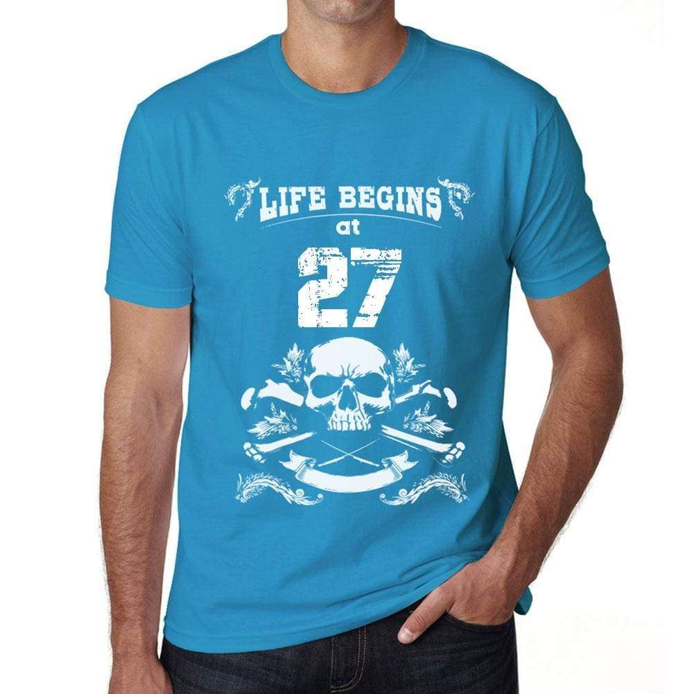 Life Begins At 27 Mens T-Shirt Blue Birthday Gift 00451 - Blue / Xs - Casual