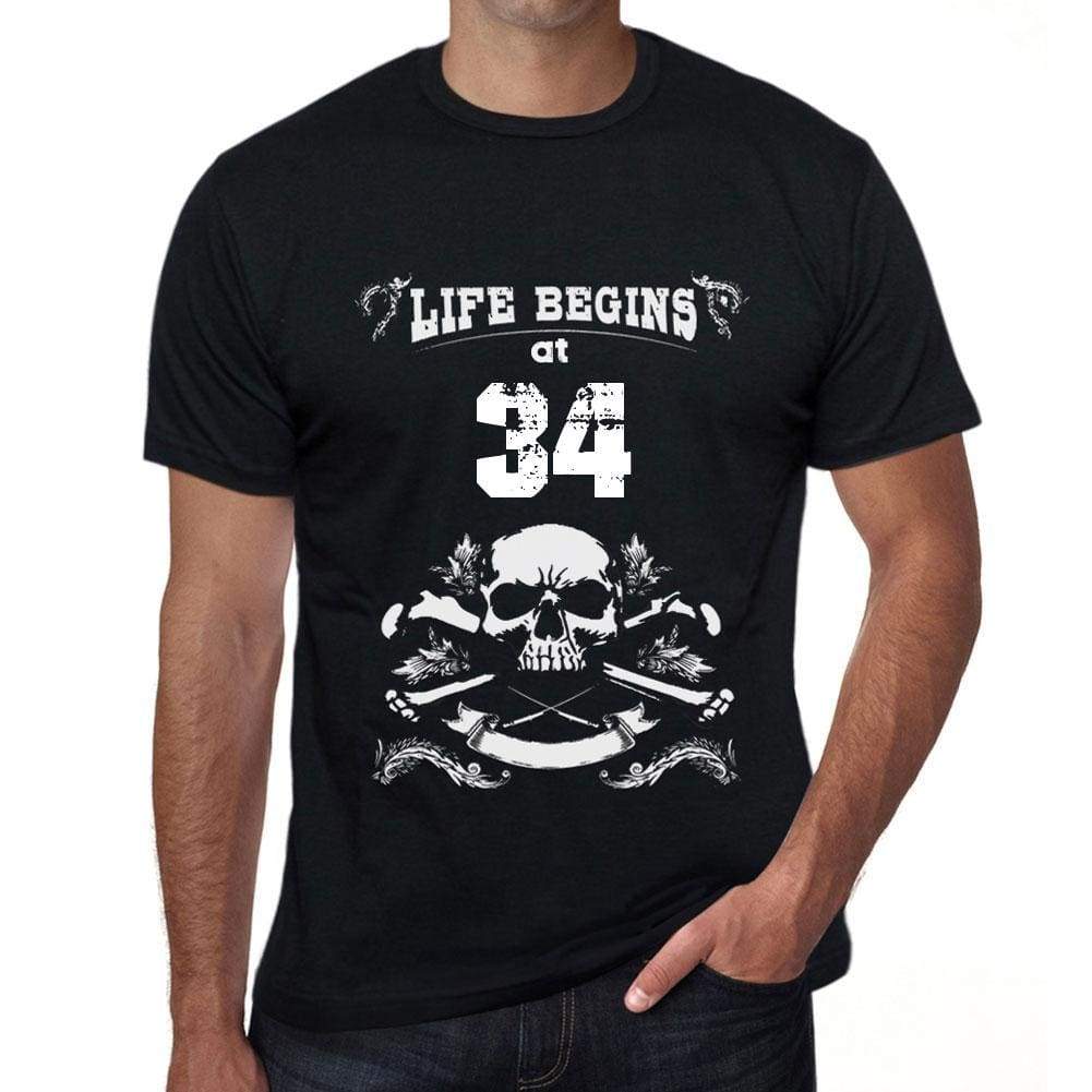 Life Begins At 34 Mens Black T-Shirt Birthday Gift 00449 - Black / Xs - Casual