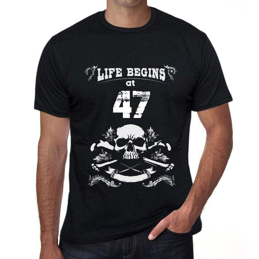 Life Begins At 47 Mens Black T-Shirt Birthday Gift 00449 - Black / Xs - Casual