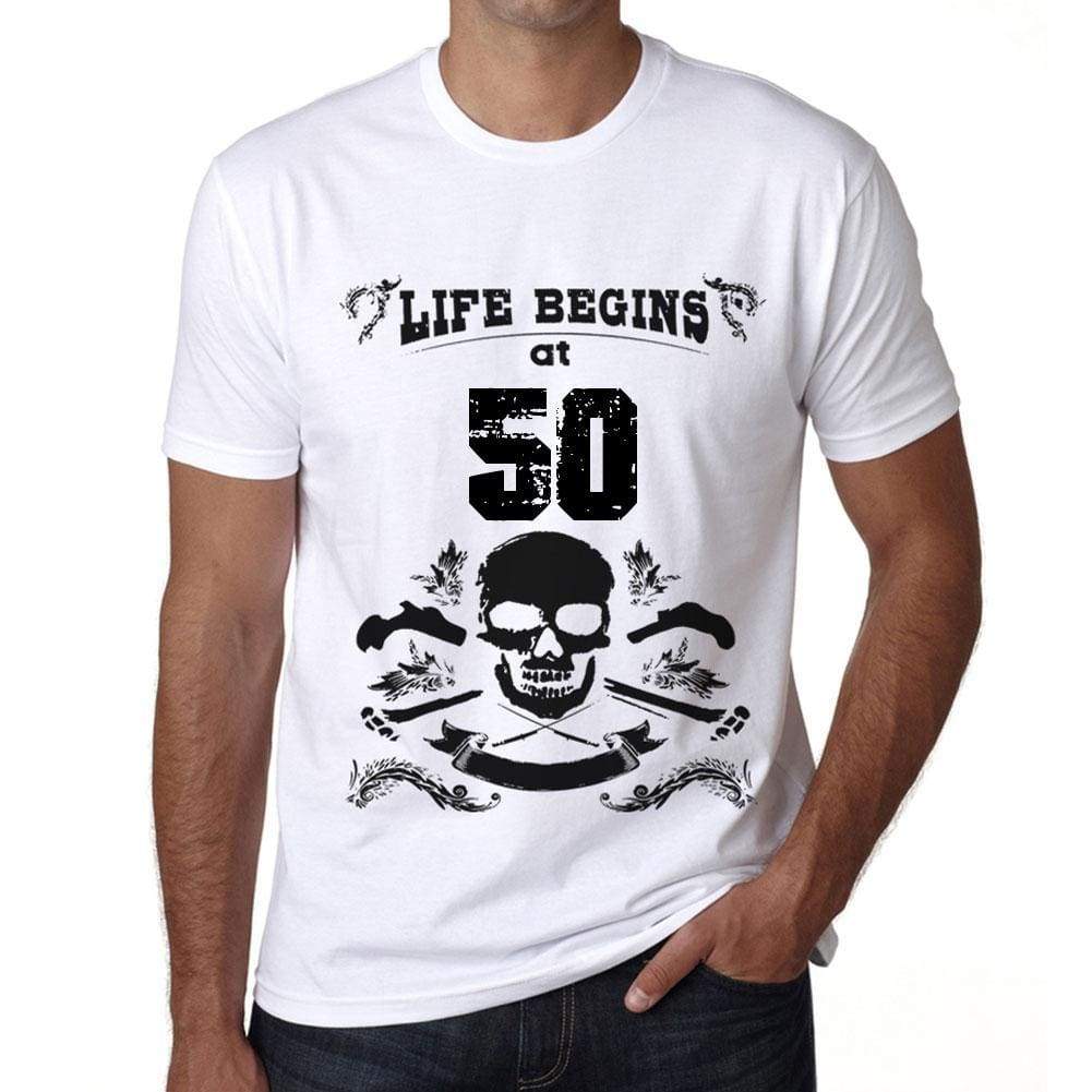 Life Begins At 50 Mens T-Shirt White Birthday Gift 00448 - White / Xs - Casual