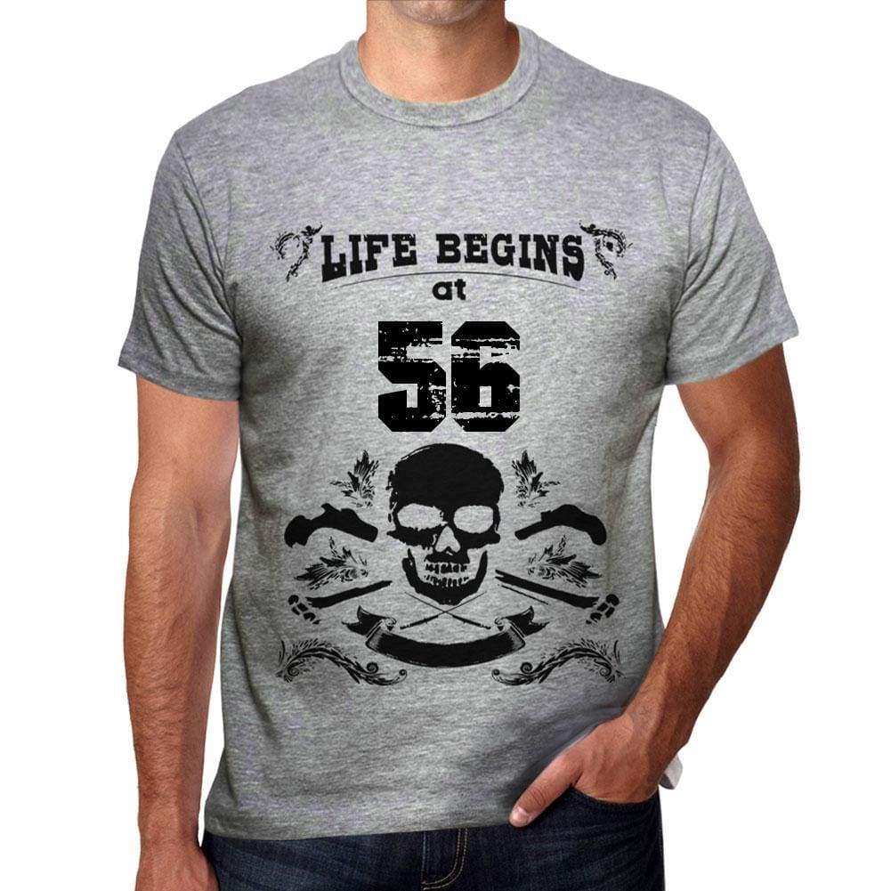 Life Begins At 56 Mens T-Shirt Grey Birthday Gift 00450 - Grey / S - Casual