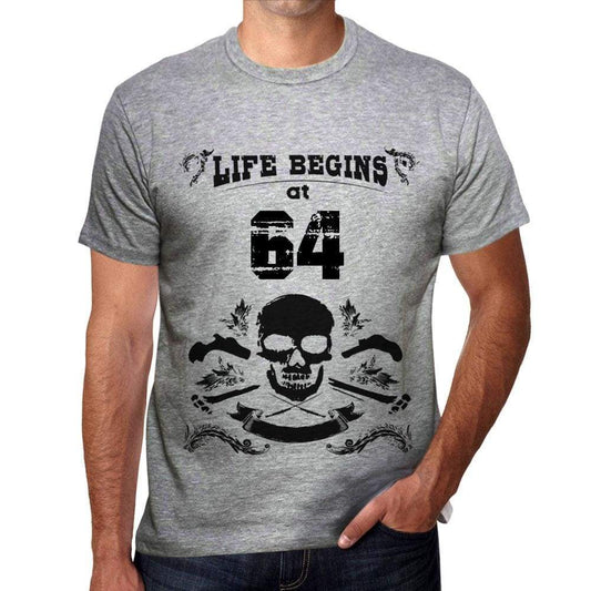 Life Begins At 64 Mens T-Shirt Grey Birthday Gift 00450 - Grey / S - Casual