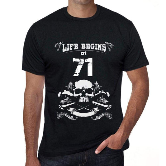 Life Begins At 71 Mens Black T-Shirt Birthday Gift 00449 - Black / Xs - Casual