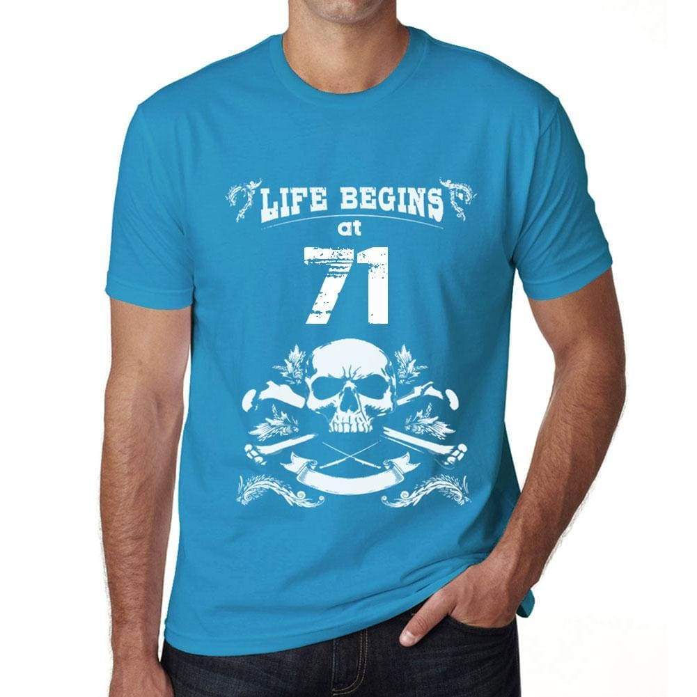 Life Begins At 71 Mens T-Shirt Blue Birthday Gift 00451 - Blue / Xs - Casual