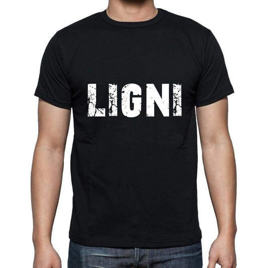 Ligni Mens Short Sleeve Round Neck T-Shirt 5 Letters Black Word 00006 - Casual