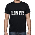 liner Herren-Kurzarm-T-Shirt mit Rundhalsausschnitt, 5 Buchstaben Schwarz, Wort 00006