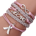 Lnfinity Love Charm Braided Leather Awareness Ribbon Bracelet