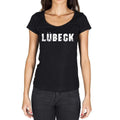 lübeck, German Cities Black, Women's Short Sleeve Round Neck T-shirt 00002