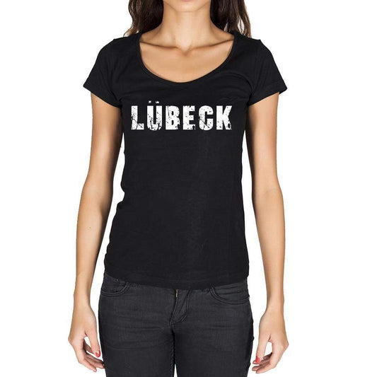 Lübeck German Cities Black Womens Short Sleeve Round Neck T-Shirt 00002 - Casual