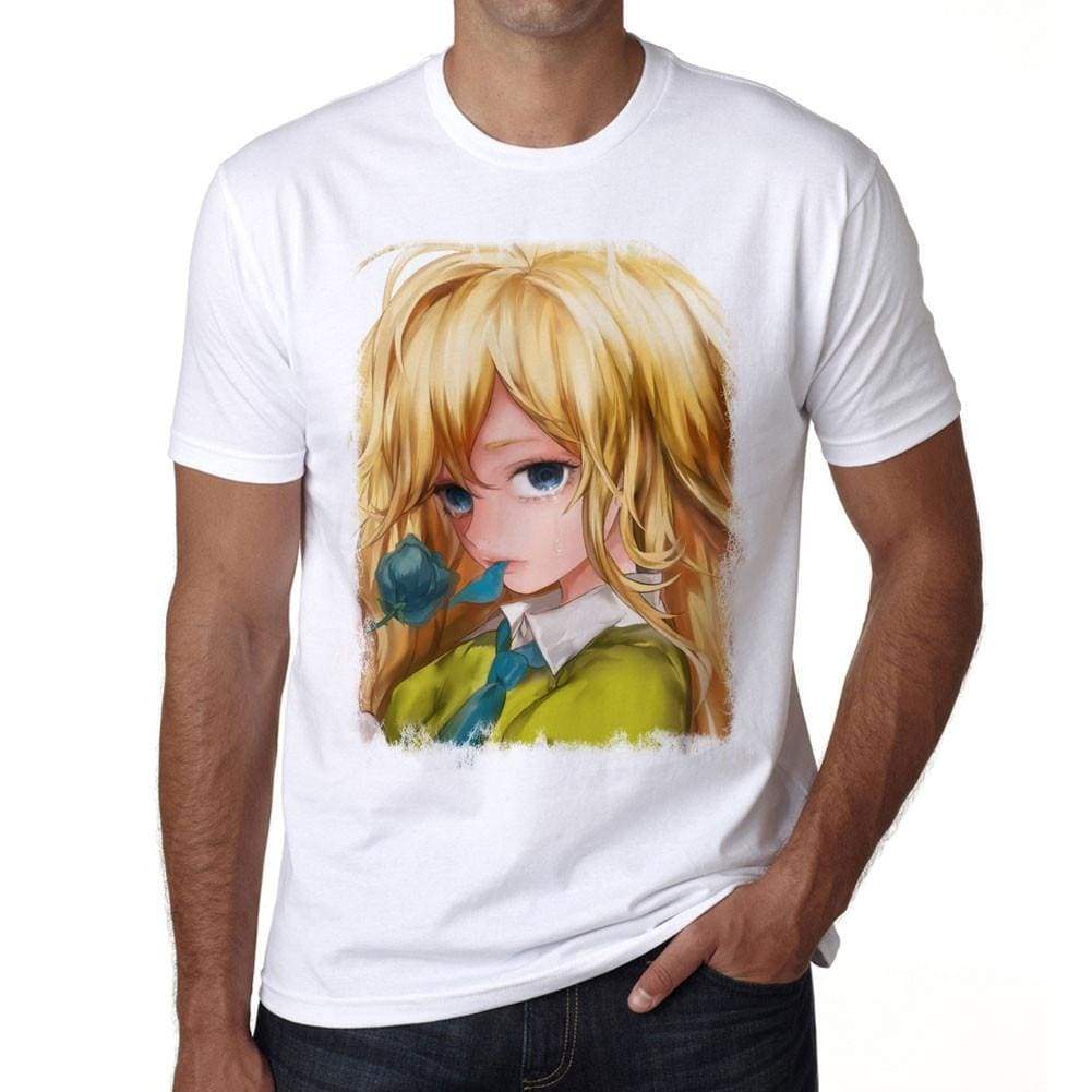 Manga Blonde Girl With Blue Rose T-Shirt For Men T Shirt Gift 00089 - T-Shirt