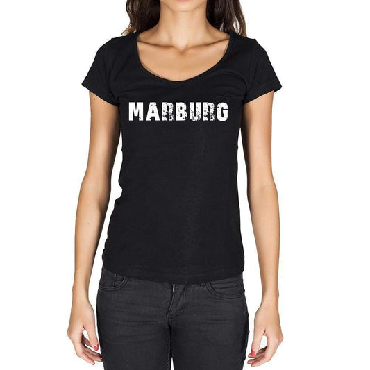 Marburg German Cities Black Womens Short Sleeve Round Neck T-Shirt 00002 - Casual