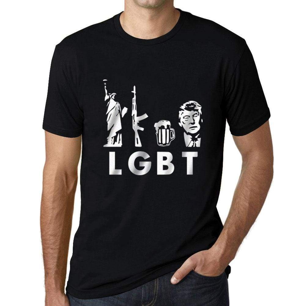 Mens Graphic T-Shirt LGBT Liberty Guns Beer Deep Black - Deep Black / XS / Cotton - T-Shirt