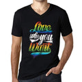 Men's Graphic V-Neck T-Shirt LGBT Love Who You Want Deep Black