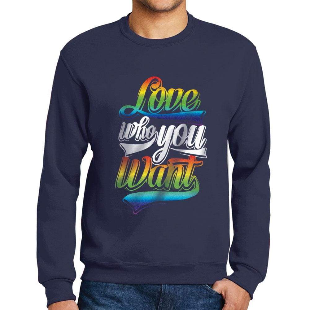 Mens Printed Graphic Sweatshirt LGBT Love Who You Want Navy - Navy / S / Cotton - Sweatshirt