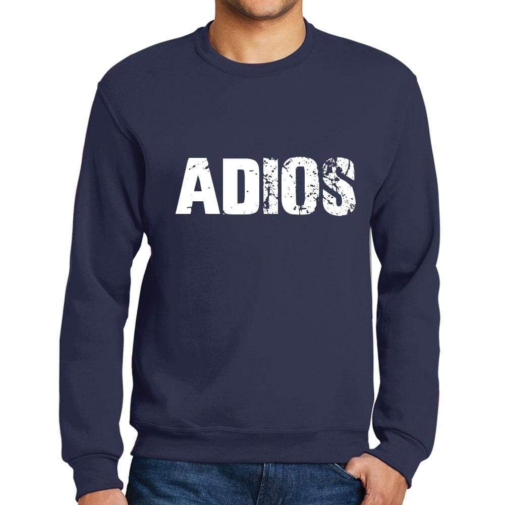 Mens Printed Graphic Sweatshirt Popular Words Adios French Navy - French Navy / Small / Cotton - Sweatshirts