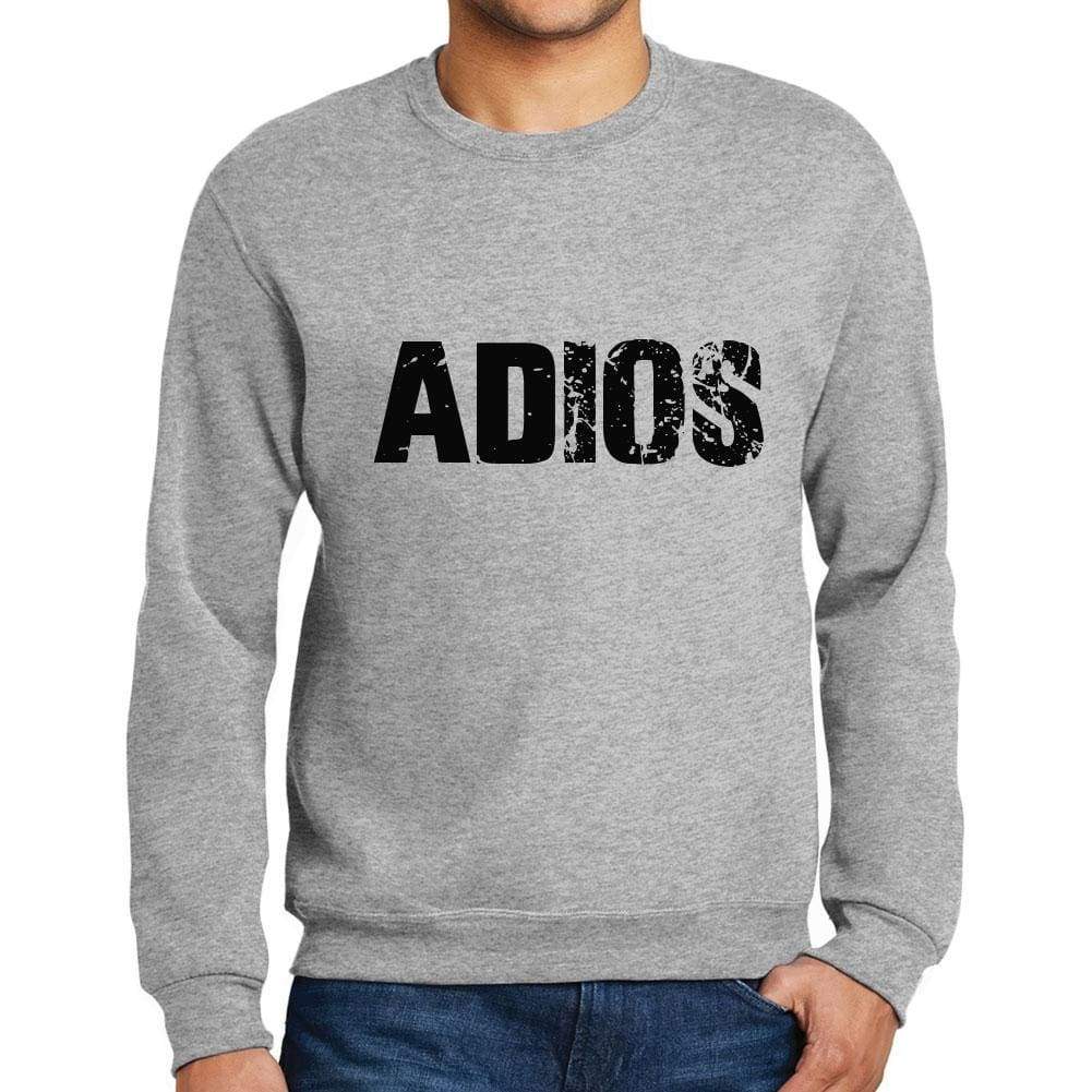 Mens Printed Graphic Sweatshirt Popular Words Adios Grey Marl - Grey Marl / Small / Cotton - Sweatshirts