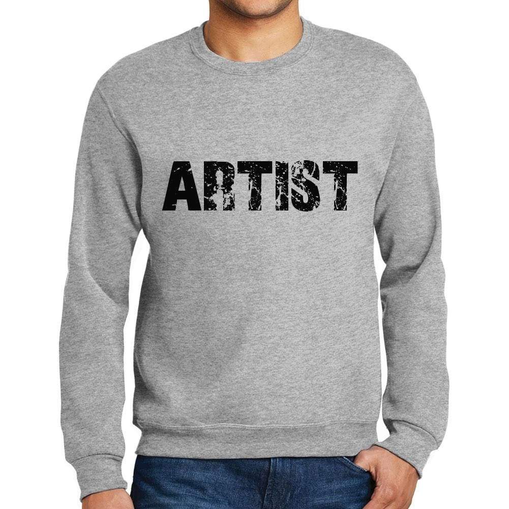 Mens Printed Graphic Sweatshirt Popular Words Artist Grey Marl - Grey Marl / Small / Cotton - Sweatshirts