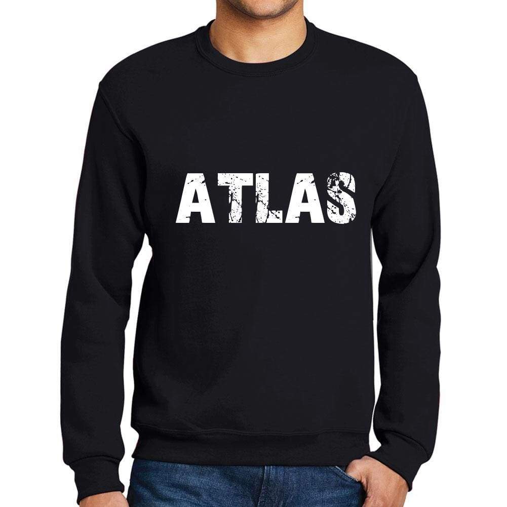 Mens Printed Graphic Sweatshirt Popular Words Atlas Deep Black - Deep Black / Small / Cotton - Sweatshirts