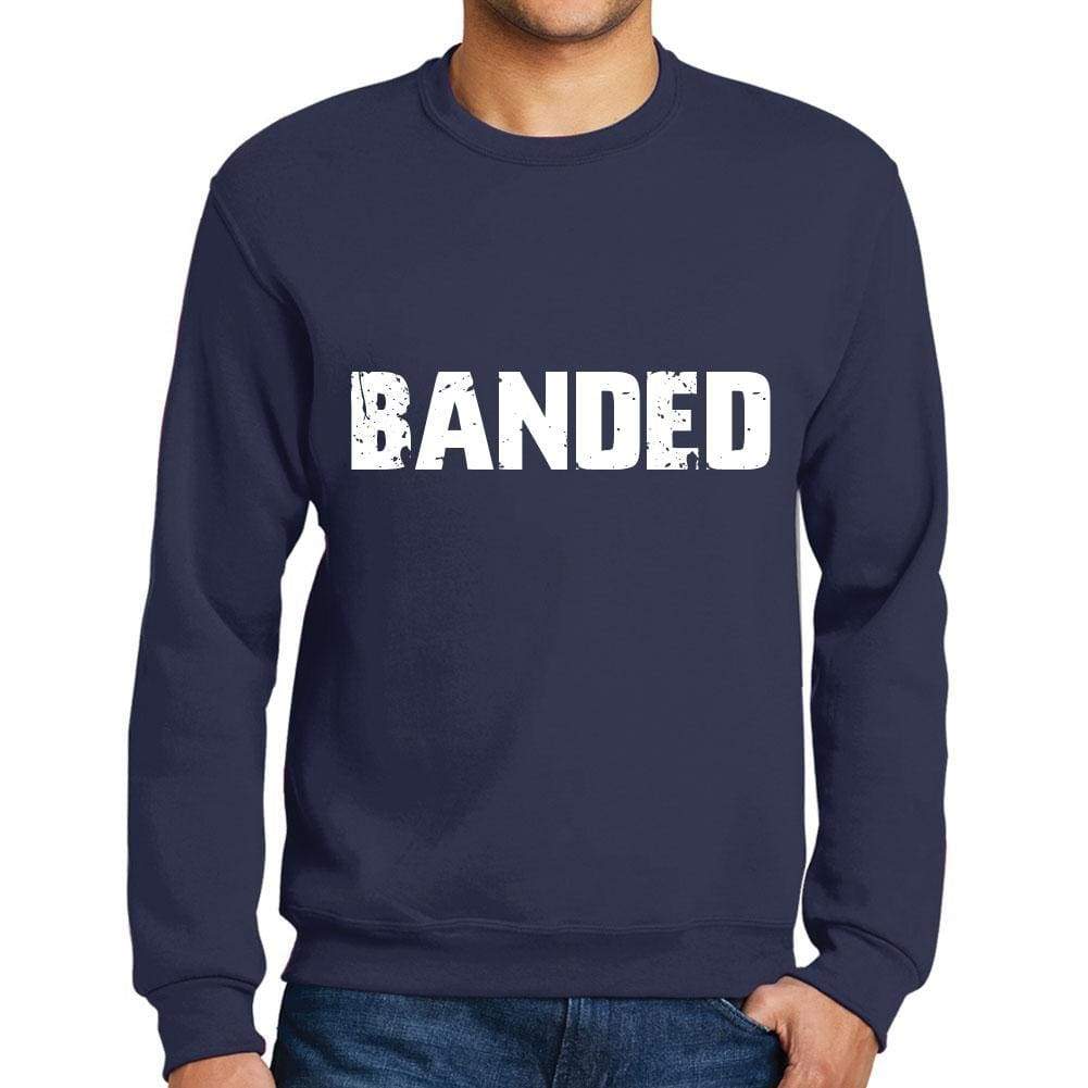 Mens Printed Graphic Sweatshirt Popular Words Banded French Navy - French Navy / Small / Cotton - Sweatshirts