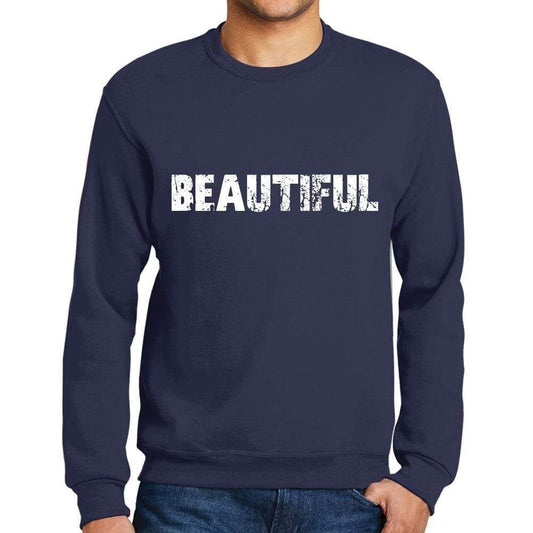 Mens Printed Graphic Sweatshirt Popular Words Beautiful French Navy - French Navy / Small / Cotton - Sweatshirts